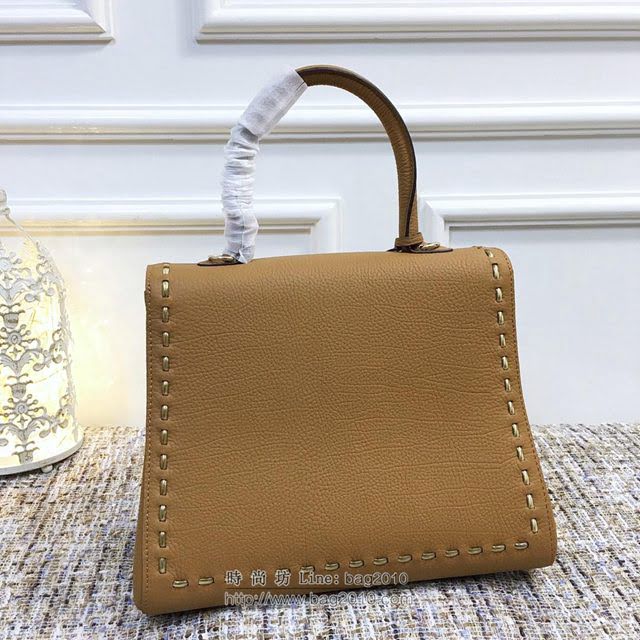 DELVAUX女包 Delvaux brilliantMM不銹鋼蛇鏈外縫 原版皮 德爾沃女手提包 DF0028蛇鏈焦糖 大號 Delvaux女單肩斜挎包  fcs1106